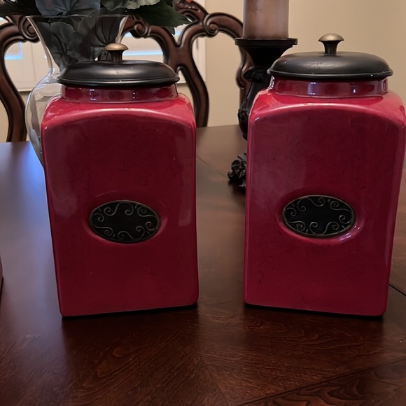 Pier 1 Kitchen Pier Imports Red 3 Piece Ceramic Canister Set With